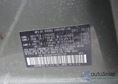 2024 Subaru Crosstrek Sport z USA, uszkodzony, nr VIN 4S4GUHF64R3830758